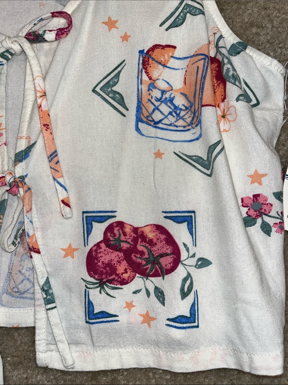 Cali 1950 Cream Floral Tie-Front Vest Linen Blend XL Summer Travel - Picture 4 of 6